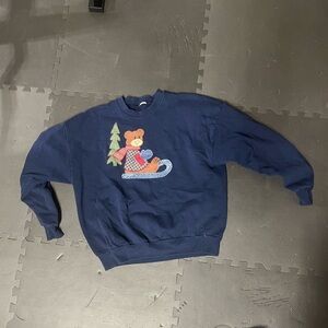 Navy Blue Patchwork Bear Sweater